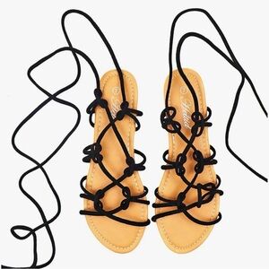 Gladiator Size 7.5 Heltide Open Toe Black Lace-Up Flat Sandals. New